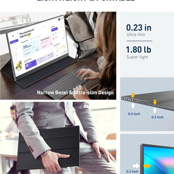 portable monitor 17.3” 1080P FHD IPS fold usb-c computer display USB HDMI - Picture 8 of 13